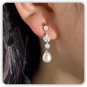 Pearl Earrings for Women, Gold Pearl Drop Earrings for Grils Boho Silver Dangle